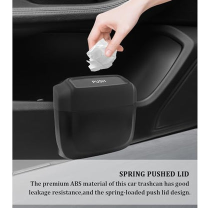 IHOTDER 2PCS Car Trash Can with Lid + 60PCS Garbage Bags,Mini Trash Can Interior Accessories for Door/Seat/Center Console/Home/Office,Multifunctional Car Organizers and Storage (Black)