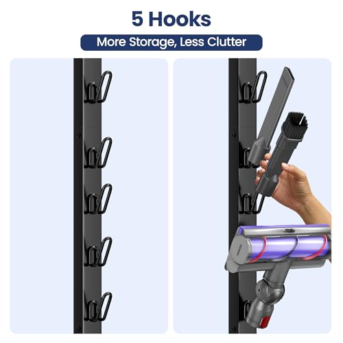 PickPiff Vacuum Stand Compatible with Dyson Gen5 V15 V12 V11 V10 V8 V7 V6, Freestanding Metal Vacuum Holder, Holds 8 Attachments, Weighted Anti-Tip Base, Space-Saving Storage Rack