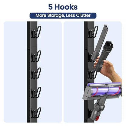PickPiff Vacuum Stand Compatible with Dyson Gen5 V15 V12 V11 V10 V8 V7 V6, Freestanding Metal Vacuum Holder, Holds 8 Attachments, Weighted Anti-Tip Base, Space-Saving Storage Rack