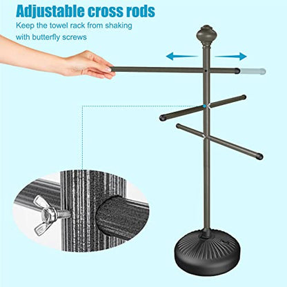 Pool Towel Rack Outdoor, 59" Aluminum Towel Holder with Wide Stable Base,6 Adjustable Bars, Pool Furniture,Rustproof Towel Drying Rack for Pool, Patio, Hot Tub,& Spa – Gray