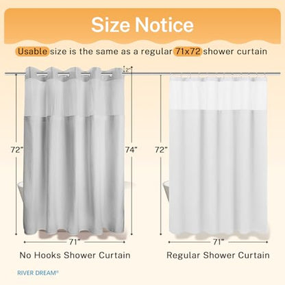 River Dream Waffle No Hook Shower Curtain with Liner,Light Grey,71x74 | Dotted Waffle,Snap-in Liner,Heavy Duty,Quick Dry,Mesh Top Window,With Bottom Magnets,Hotel-Grade,Washable,Standard Size