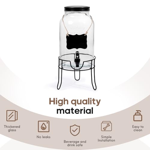 1.5 Gallon Glass Drink Dispensers for Parties, Ice Beverage Dispensers with Stand, Glass Water Dispenser with Spigot, Laundry Detergent Dispenser, Lemonade Dispenser