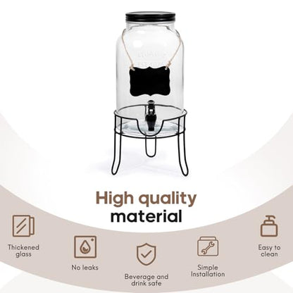 1.5 Gallon Glass Drink Dispensers for Parties, Ice Beverage Dispensers with Stand, Glass Water Dispenser with Spigot, Laundry Detergent Dispenser, Lemonade Dispenser