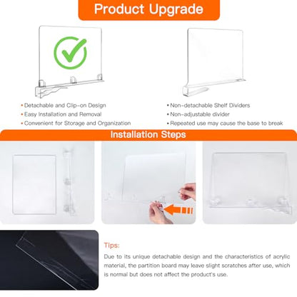 Fixwal 12 PCS Clear Acrylic Closet Shelf Dividers | Detachable shelf organizers for wardrobe organization, wooden shelves, clothes and purse storage