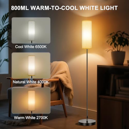 FRIDEKO HOME Floor Lamp, 9W 800LM Color Changing Smart Bulb, Beige Shade | Music Sync Light, App & Remote Control, Dimmable & Adjustable Color Temperature Standing Lamp for Living Room Bedroom Gaming