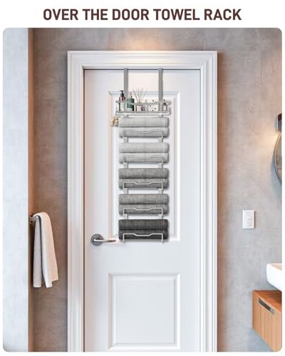 Hanging Towel Racks for Bathroom No Drill - Over T... (Silver | Metal)