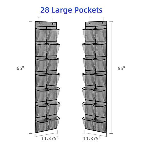 KEEPJOY 2 Pack Grey14 Pockets Over the Door Shoe Organizer, Hanging Shoe Organizer with 4 Hooks Door Shoe Holder with Mesh Deep Pockets Closet Door Shoe Storage Bag (Grey-2Pack)