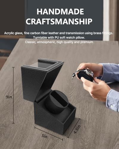 Watch Winder for Automatic Watches: Automatic Single Watch Winder Box | Japanese Quiet Motor, Anti-Magnetic Design, USB-C or Battery Power, Adjustable Pillow, Black Carbon Fiber, Gift for Men