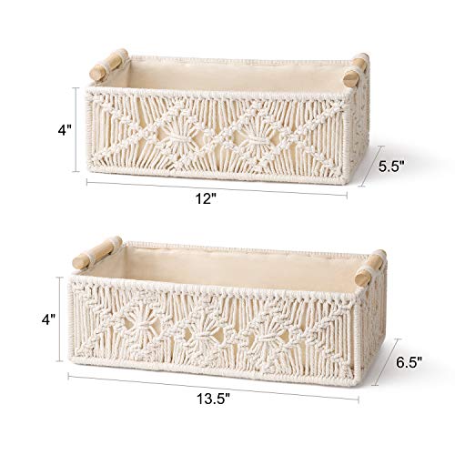 Mkono 2Pc Macrame Storage Baskets, Boho Bathroom Toilet Paper Holder, Ivory | Small Baskets for Organizing, Hand-Woven, Bohemian Beach Coastal Decor, Shelf Vanity Cabinet Bedroom Living Room Office Dorm