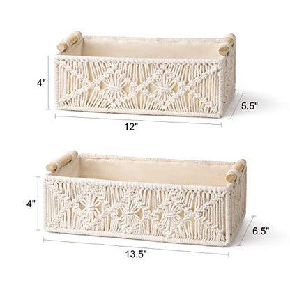 Mkono 2Pc Macrame Storage Baskets, Boho Bathroom Toilet Paper Holder, Ivory | Small Baskets for Organizing, Hand-Woven, Bohemian Beach Coastal Decor, Shelf Vanity Cabinet Bedroom Living Room Office Dorm