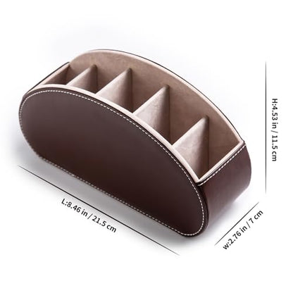 Remote Control Holders Organizer Box with 5 Compartment PU Leather Caddy | Multi-functional Office Desk Storage Caddy Store Tv Remote for Media Player,Brush,Pencil,Glassees&Office Supplies