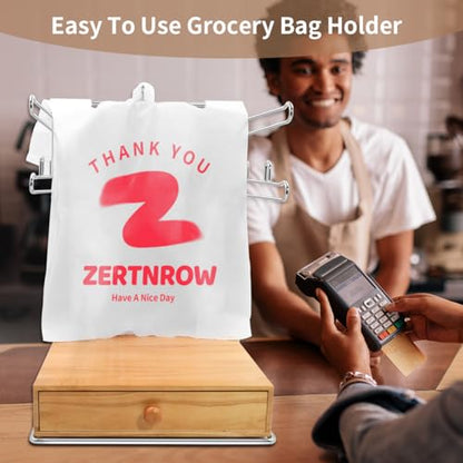 Detachable Plastic Grocery Bag Holder with Wooden Drawers Base | Contains 200 Count Plastic Bags, Chrome Plated T-Shirt Bags Rack with Stores, Grocery Store，Supermarkets, Homes, Kitchens