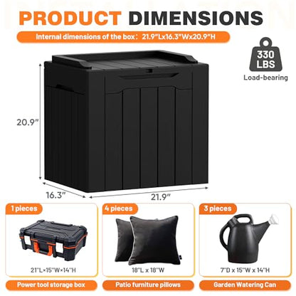32 Gallon Deck Box Outdoor Indoor Waterproof Storage Box for Patio Furniture, Pool Accessories, Garden Tools, and Cushion Storage, Black