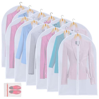 12 Pack Shirt Garment Bags (24x36") - Dustproof Short Suit Covers - Durable PEVA Closet Bags with Sturdy Zipper for Blouses, Jackets, Sweaters & T-Shirts (Translucent)