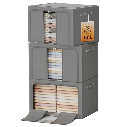 Clothes Storage Bins with Metal Frame, Foldable Cl... (dark gray | Metal)