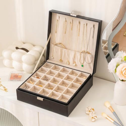 50 Grid Earring Holder Organizer,2 Layer Jewelry Box for Women | Faux Leather,Velvet Lining,Adjustable Divider,Jewelry Organizer for Ring Necklace and Bracelet,for Home Use and Jewelry Store