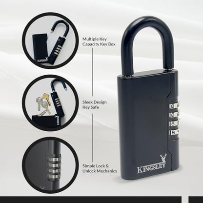 Kingsley Guard-a-Key Black Realtor's Lockbox Portable Resettable Hanging Key Safe Combination Lock Box for House Keys, Realtors, Vacation Rentals, Black