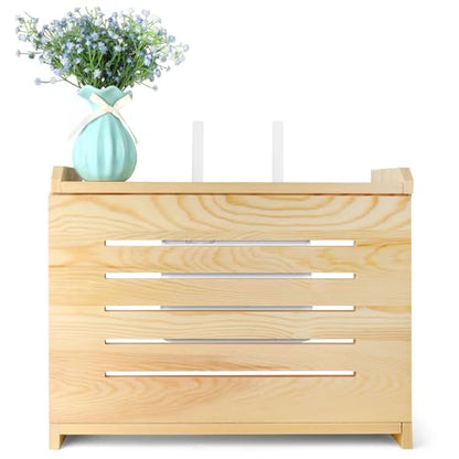 Wooden Router Shelf Wall Mount WiFi Router Storage Box Modem Cable Router Cover Organized Power Strip Cable Management Hider Rack Need Assembly 14.9 * 9.8 * 5.4 in (L* H * W)