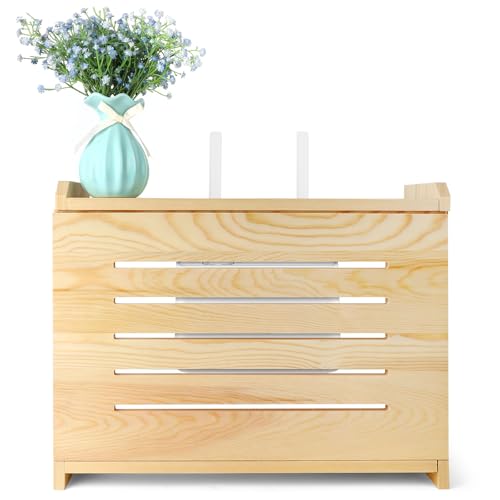 Wooden Router Shelf Wall Mount WiFi Router Storage Box Modem Cable Router Cover Organized Power Strip Cable Management Hider Rack Need Assembly 14.9 * 9.8 * 5.4 in (L* H * W)