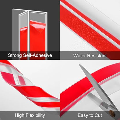 T-Shaped Door Draft Stopper 1.37 in x 20 FT Silicone Weather Stripping Door Seal Double-Sided Adhesive Draft Seal Tape for Doors Windows and Shower Glass Gaps, Side, Frame, Clear