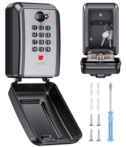 Wall-Mounted Key Lock Box, 12 Digit Combination Lock Box for Keys with Code, Large Capacity & Weatherproof Outdoor Lockbox, Key Safe Storage Lock Box for Home, Office, Garage, Sliver