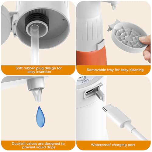【IMPORTANT! Measure First】Electric Laundry Detergent Pump - Reusable Laundry Detergent Dispenser with Graduated Cup for Liquid Detergent, USB Rechargeable, Ideal for Laundry Room Organization (White)