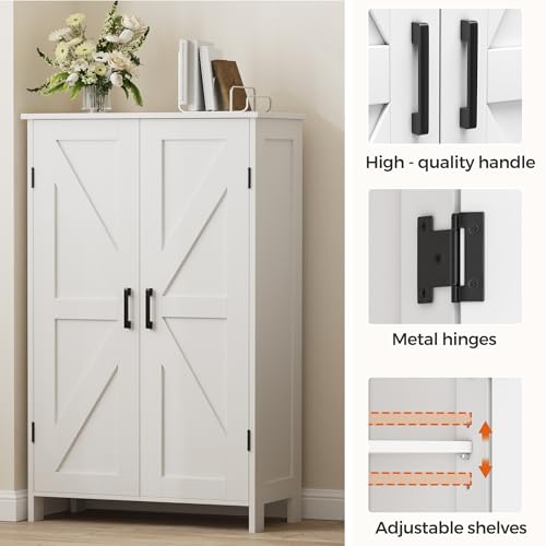 43.3" H Farmhouse Bathroom Storage Cabinet with Adjustable Shelves | Freestanding Storage Cabinet with Barn Doors for Bathroom, Kitchen, Living Room, Dining Room & Entryway, White