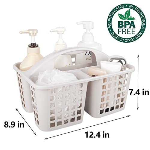 Portable Shower Caddy Basket Plastic Storage Basket with Divided Light Grey | Sturdy Large Capacity Cleaning Supplies Organizer Compartments Tool Bin for Bathroom Kitchen Bedroom College Dorm Essentials