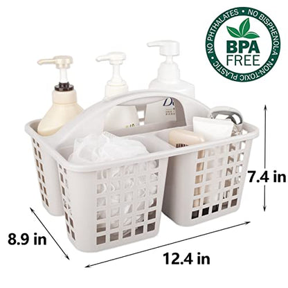 Portable Shower Caddy Basket Plastic Storage Basket with Divided Light Grey | Sturdy Large Capacity Cleaning Supplies Organizer Compartments Tool Bin for Bathroom Kitchen Bedroom College Dorm Essentials