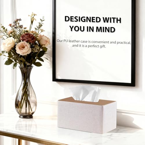 Larger Tissue Box Cover, Modern PU Leather Rectangular Facial Tissue Holder | Minimalist Tissue Organizer/Dispenser, Napkin Storage Box for Bathroom,Vanity Countertop, Nightstand, Office, Home Decor