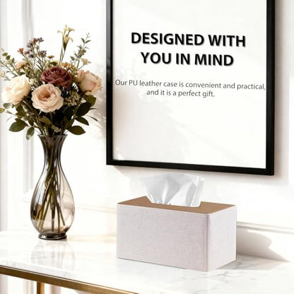 Larger Tissue Box Cover, Modern PU Leather Rectangular Facial Tissue Holder | Minimalist Tissue Organizer/Dispenser, Napkin Storage Box for Bathroom,Vanity Countertop, Nightstand, Office, Home Decor