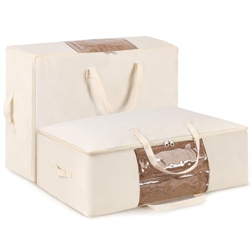 Blanket Storage Bags 70L Canvas Closet Organizers... (2 Count | Beige | Cotton)