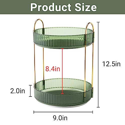 360 Rotating Makeup Organizer for Vanity,2 Tier Large Capacity Skincare Organizers,Bathroom Counter Organizer, Spinning Perfume Organizer & Vanity Organizer (Green-2 Tier)