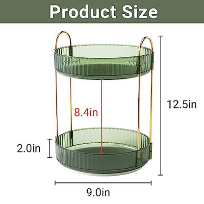360 Rotating Makeup Organizer for Vanity,2 Tier Large Capacity Skincare Organizers,Bathroom Counter Organizer, Spinning Perfume Organizer & Vanity Organizer (Green-2 Tier)