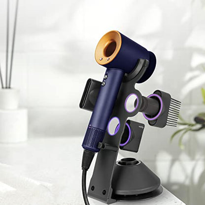 Hair Dryer Holder Stand for Dyson Hair Dryer, Upgraded Dyson Hair Dryer Holder Dyson Hair Dryer Stand Black to Store 5 Dyson Hair Dryer Attachments with Cable Hook