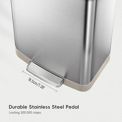 EKO Hudson Matte Stainless 75 Liter/20 Gallon Step Trash Can with Rear Trash Bag Storage Compartment