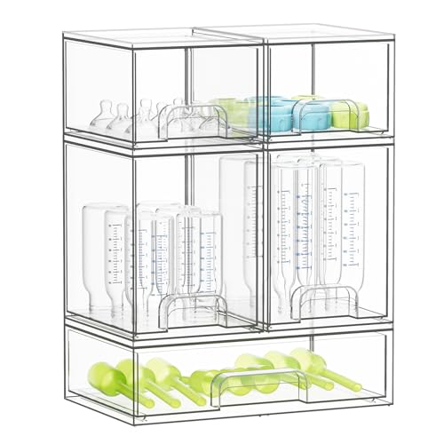 SpaceAid Bottle Storage Organizer Baby - Acrylic Bottles Station Organizer Container, Stackable Clear Drawers for Countertop, Vanity, Bathroom, Cabinet, Pantry Organization, 5 Pack, 2S2M1L, 15.4"H