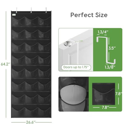 Baseball Hat Rack, 24 Pocket Over-The-Door Hat Organizer with Clear Deep Pockets to Display Baseball Caps Collection, Complete with 3 Over Door Hooks (Black, 24 Pockets)