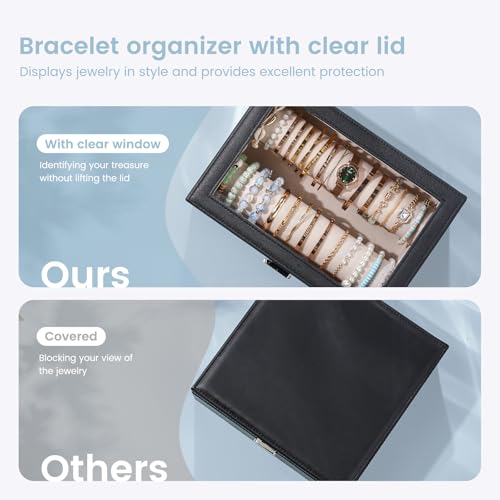 Lolalet Bracelet Display Holder with Clear Lid -Black | Jewelry Organizer with 2 Velvet Display Rods, Perfect Storage Case for Bangles, Bracelets, and Watches, Great gift for her