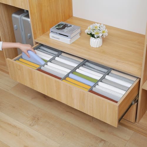 4 Pack Drawer Organizers for Clothing, 8 Grids Foldable Closet Organizers and Storage Bins for Bedroom, Dresser Organizer Boxes for Thin T-shirts, Tank Tops