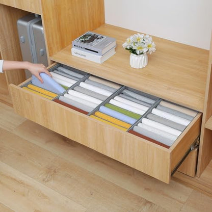 4 Pack Drawer Organizers for Clothing, 8 Grids Foldable Closet Organizers and Storage Bins for Bedroom, Dresser Organizer Boxes for Thin T-shirts, Tank Tops