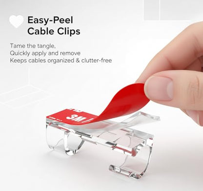 100pcs Clear Adhesive Cable Clips,Wire Clips Cord Holder Cable Management Finisher Wire clamp for Light,Desk,Desk,Wall,TV PC Ethernet Wire Hider for Cords Max.1/4"