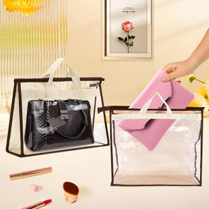 2 Pack XL Size Clear Handbag Storage Organizer | Handbag Dust Bags,Clear Purse Storage Organizer for Closet,with Zipper and Handle