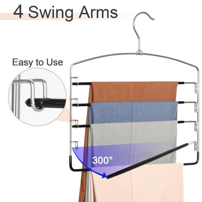 TOPIA HANGER Pant Hangers Space Saving 3 Pack Yoga Pants Leggings Hangers for Closet Non Slip 5 Tier Swing Arm Hanger Organizer for Pants Yoga Pants Leggings Trouser Jeans Slack - CT49B