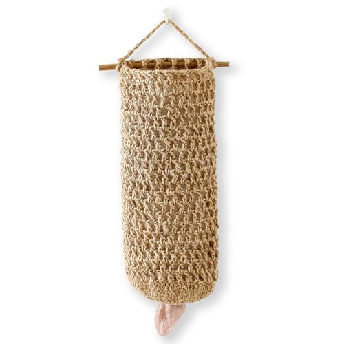 Plastic Bag Holders for Grocery Bags – Handwoven Jute Grocery Bag Holder, Rustic Plastic Bag Organizer for Kitchen – Bag Holder for Plastic Bags Groceries Store (Natural Hemp)