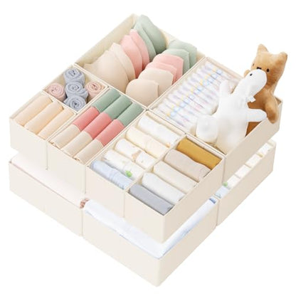 Drawer Organizer Clothes, 10 Pack Dresser Organizer for Baby Clothes, Underwear, Sock- Foldable Closet Organization and Storage Dividers Bins for Nursery, Bedroom (Beige)