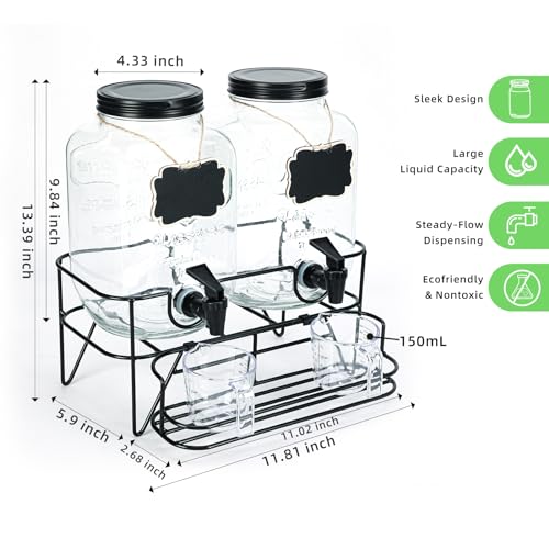 2 Sets 1 Gallon Laundry Detergent Dispenser with Stand, Measuring Cup, Glass Laundry Detergent Containr for Laundry Room Organization