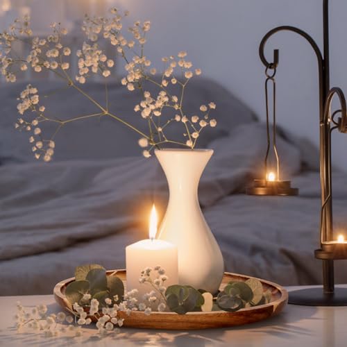 Acacia Round Wood Serving Tray for Ottoman Coffee Dining Table Decorations | Large Wooden Decorative Tray Kitchen Counter Island Home Decor Circle Candle Holder Trays Living Room Centerpiece Accessories