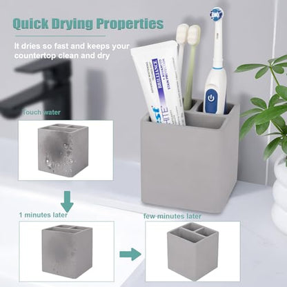 Diatomite Toothbrush Holders Tooth Brush Organizer - Dark Gray | Water-Absorbent Material, 3 Slots for Electric Toothbrush and Toothpaste, for Bathroom Countertop, Shower, Vanity