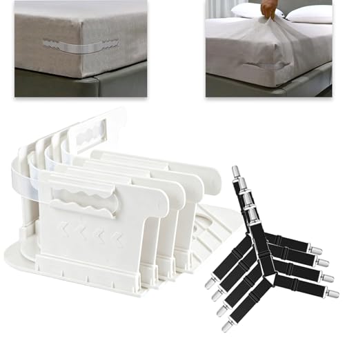 No-Lift Bed Sheet Holders for Thick Mattresses, 8PcsTriangle Sheet Straps Keep Sheets in Place All Night, Upgraded Mattress Clips with Fabric-Safe Grippers, Fitted Sheet Fasteners